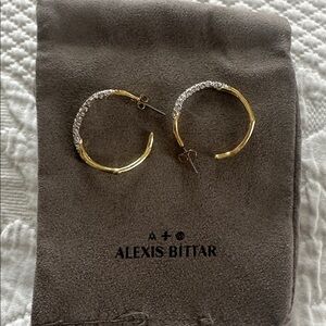 Alexis Bittar Gold and Silver Crystal Hoop Earrings